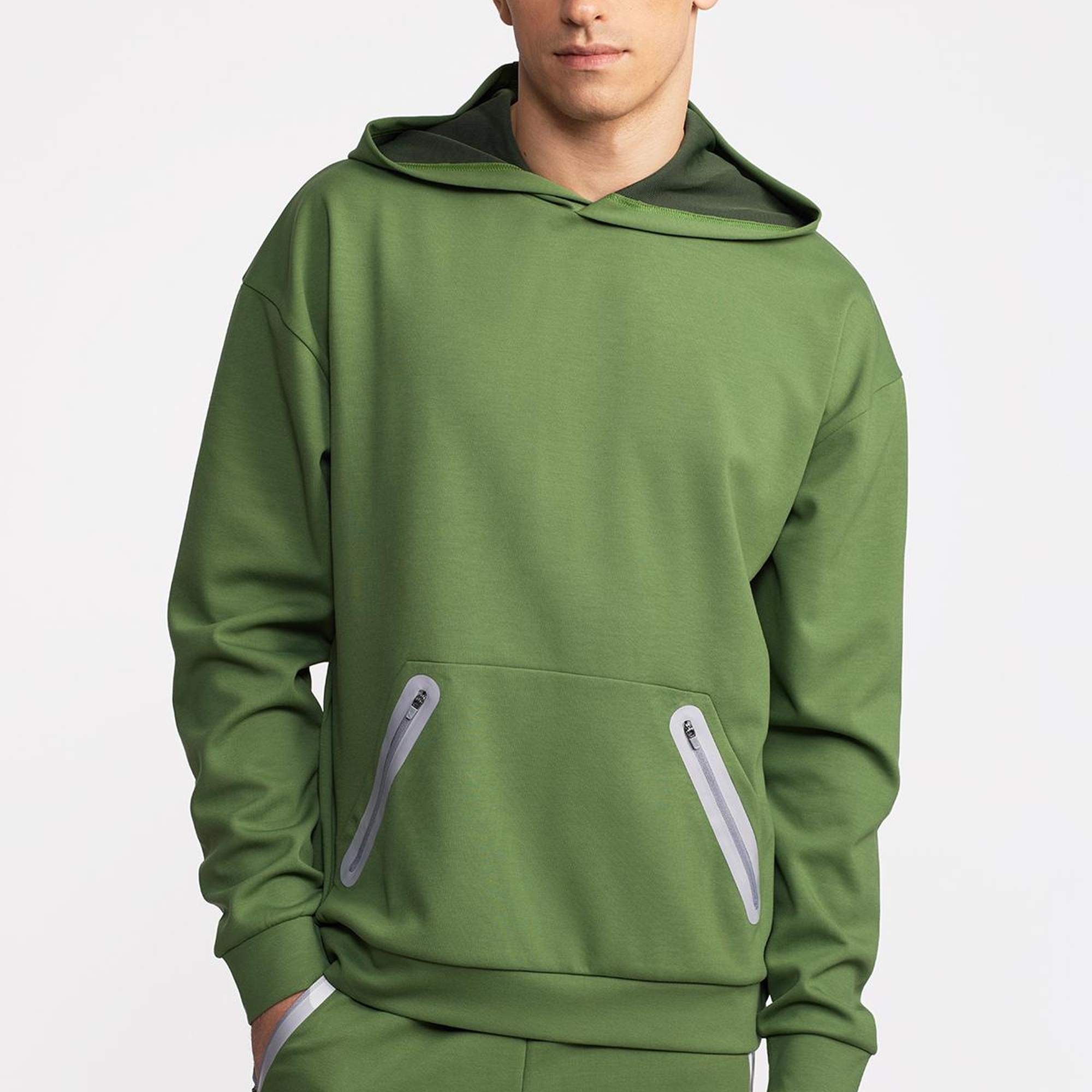 Erkek Haki Activewear Kapüşonlu Sweatshirt