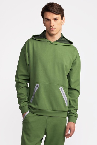  Erkek Haki Activewear Kapüşonlu Sweatshirt