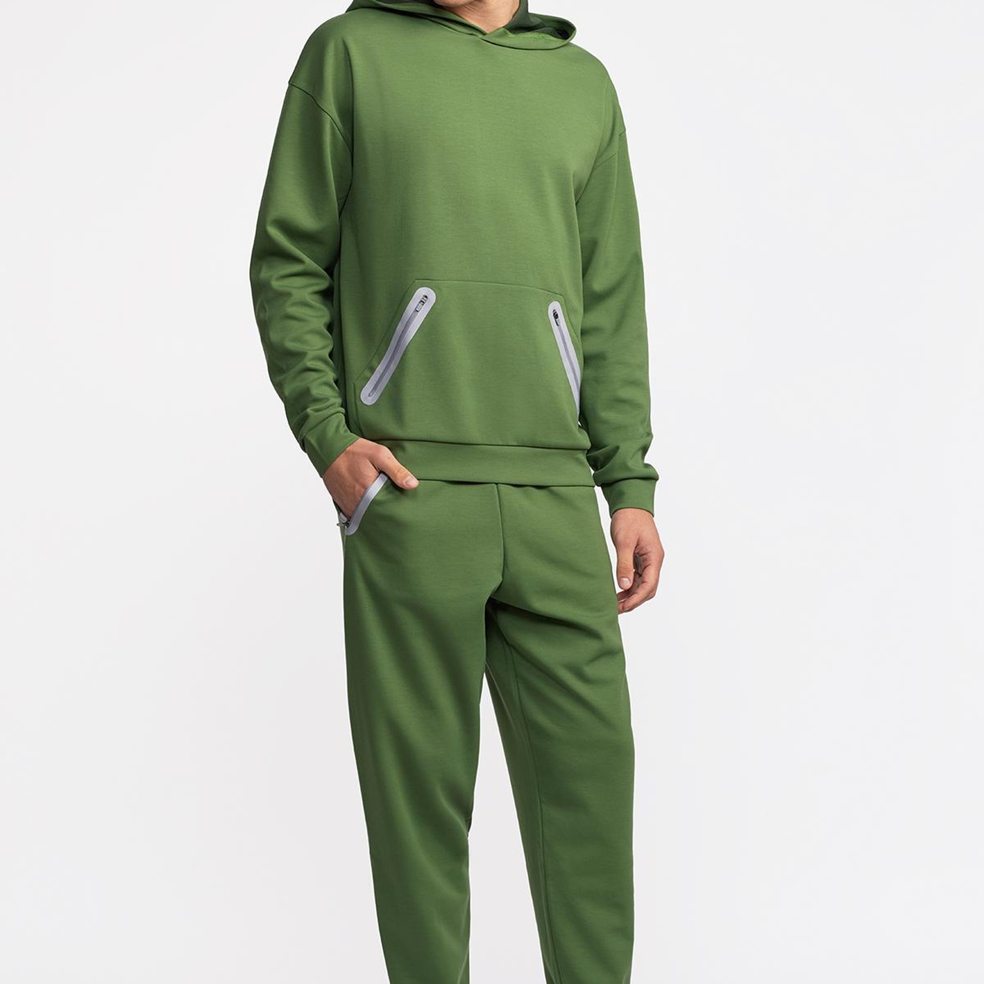 Erkek Haki Activewear Kapüşonlu Sweatshirt
