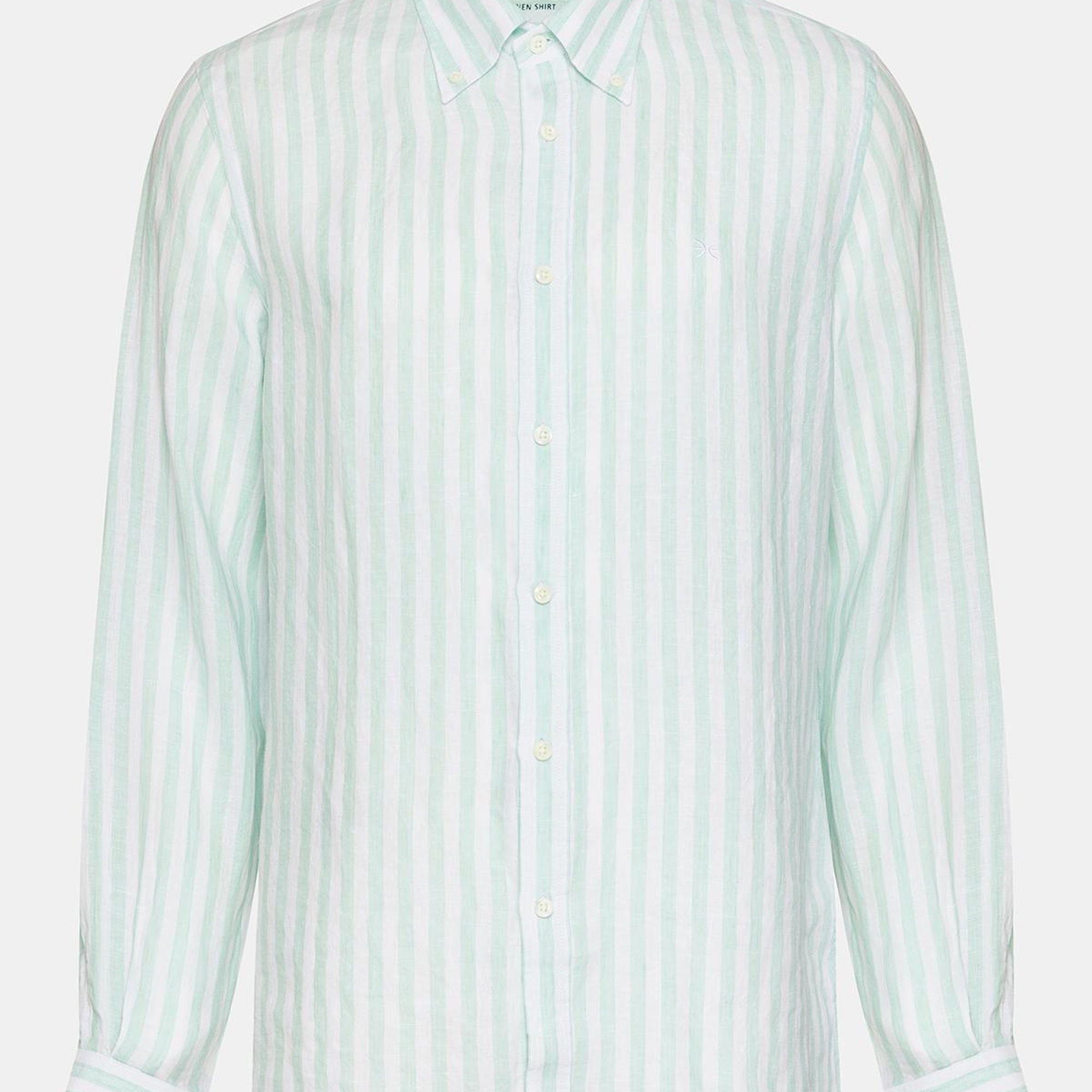 Erkek Yeşil Düğmeli Yaka Cooper Fit İrlanda Keten Gömlek