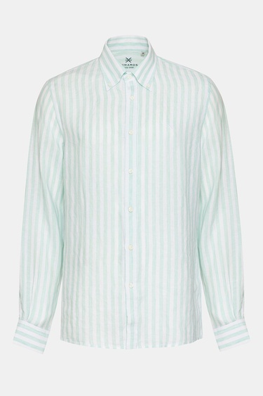  Erkek Yeşil Düğmeli Yaka Cooper Fit İrlanda Keten Gömlek