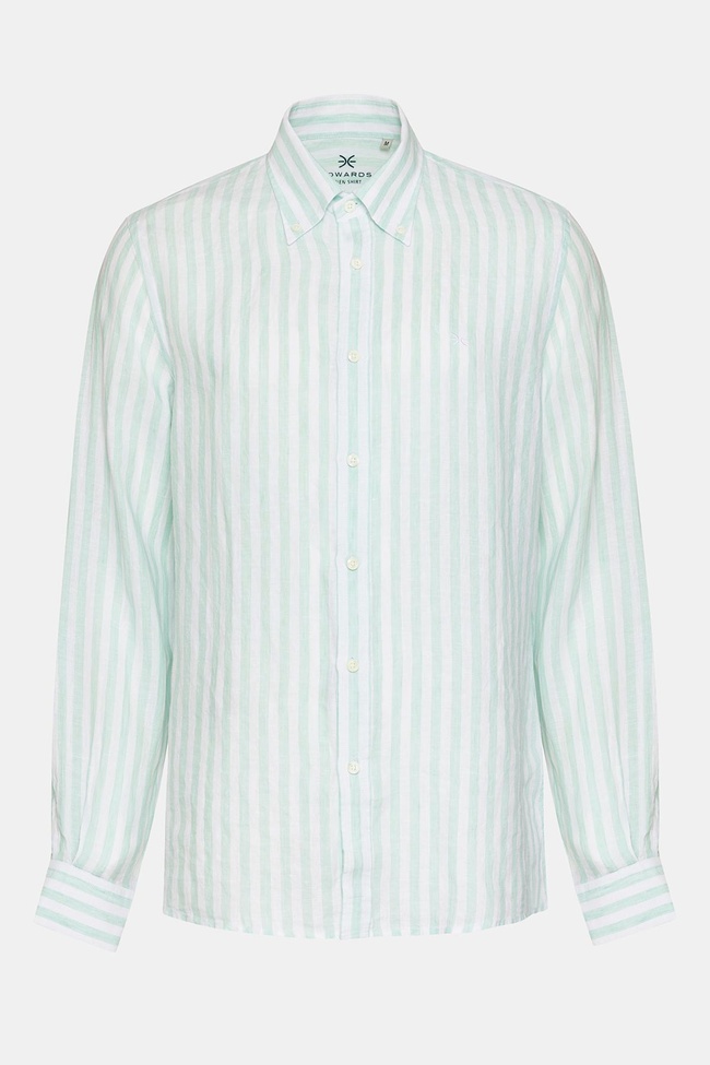  Erkek Yeşil Düğmeli Yaka Cooper Fit İrlanda Keten Gömlek