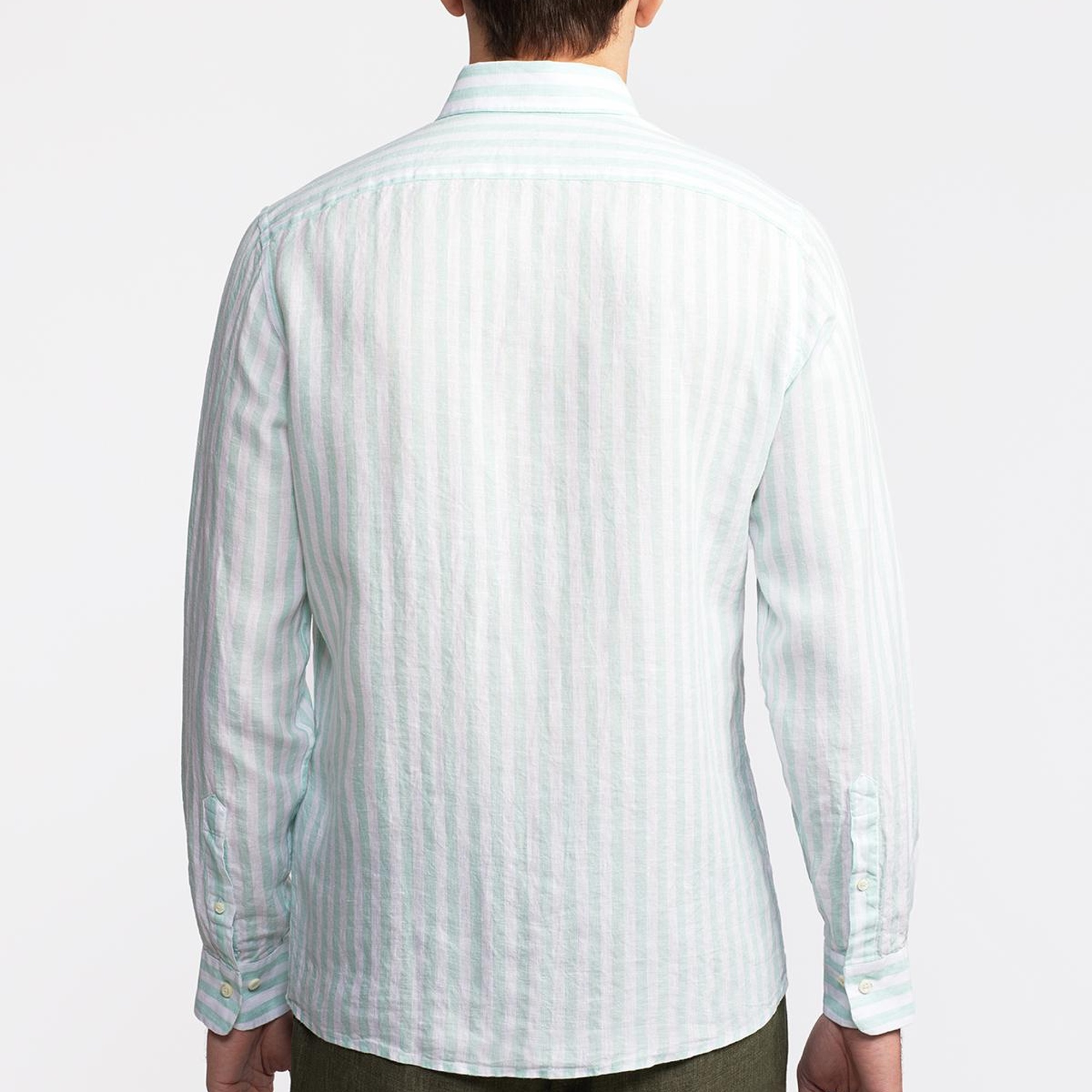 Erkek Yeşil Düğmeli Yaka Cooper Fit İrlanda Keten Gömlek