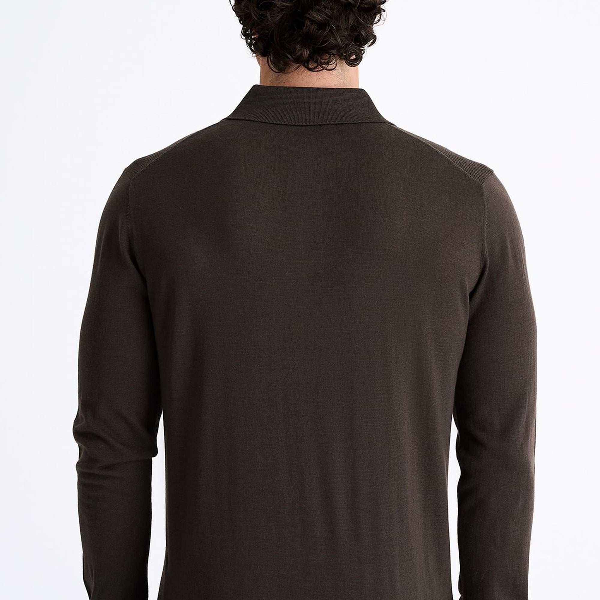 Erkek Kahverengi Yün Polo Yaka Kazak