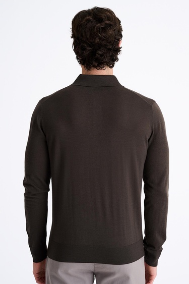  Erkek Kahverengi Yün Polo Yaka Kazak