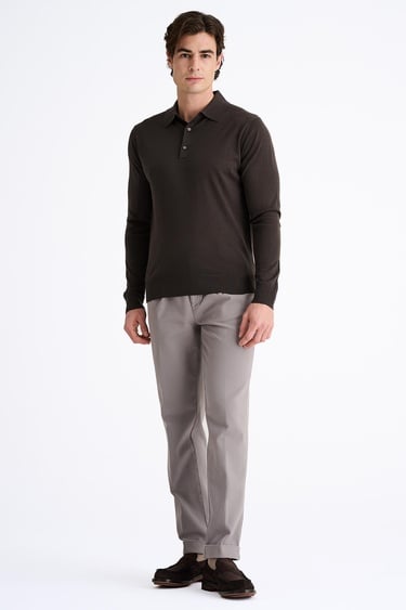  Erkek Kahverengi Yün Polo Yaka Kazak