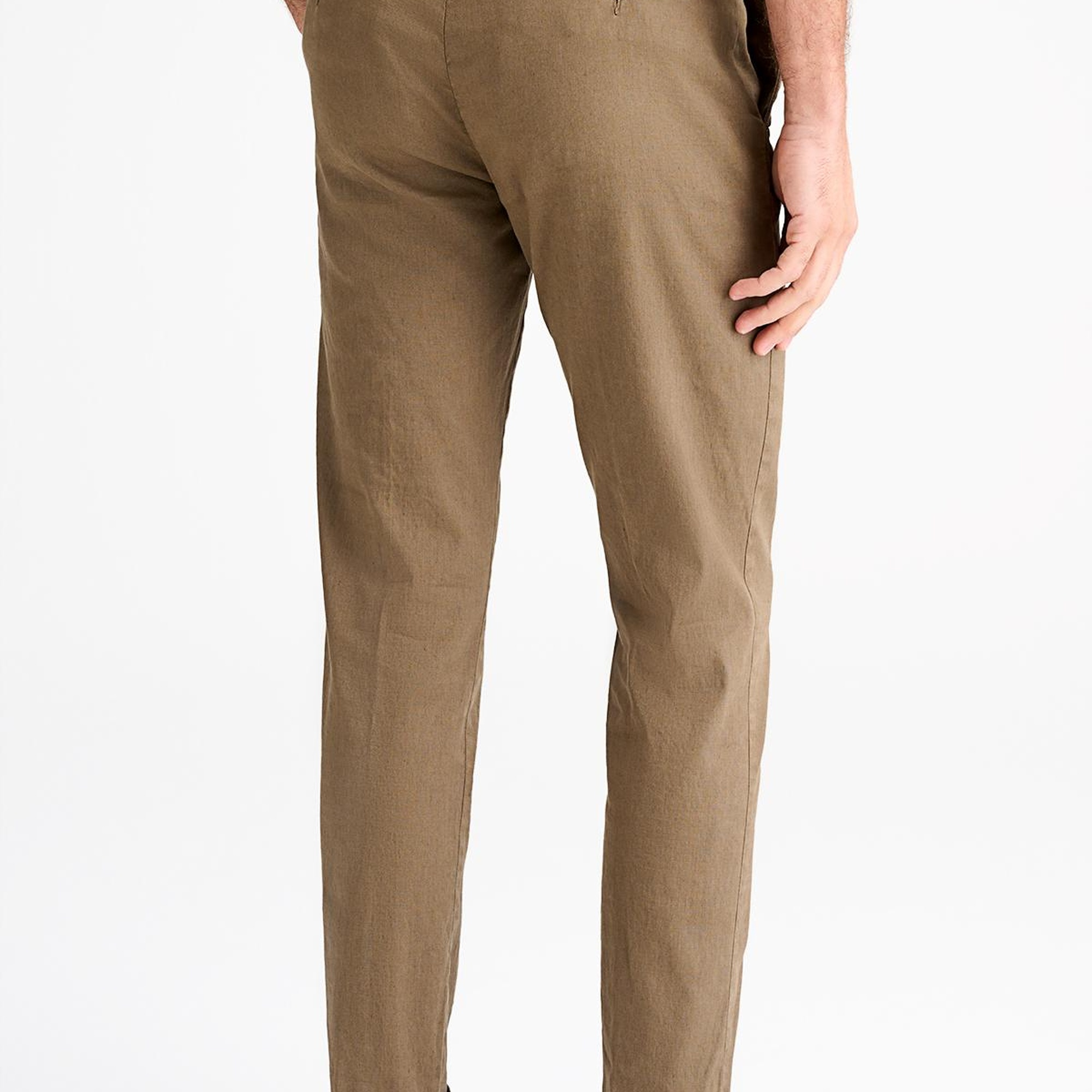 Erkek Bej Keten Chino Pantolon