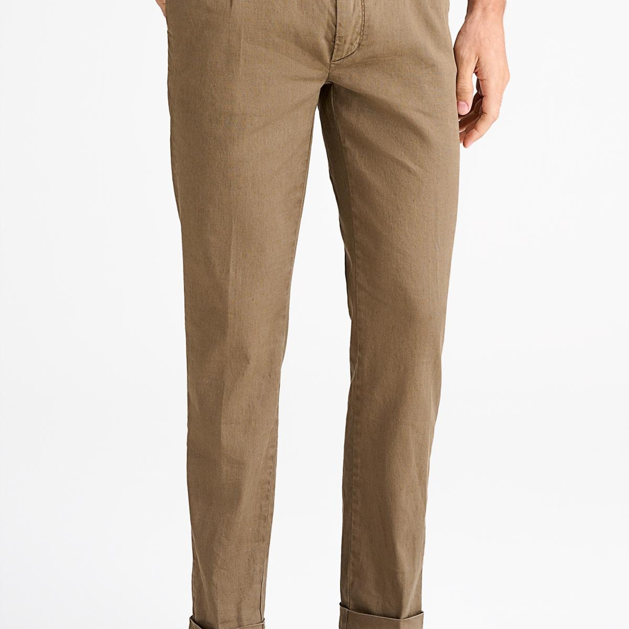 Erkek Bej Keten Chino Pantolon