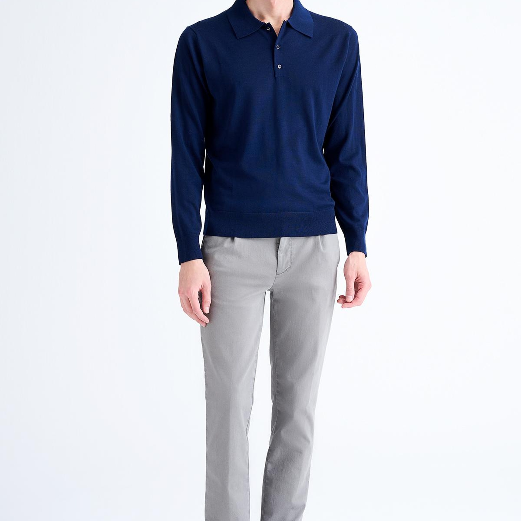 Erkek Lacivert Polo Yaka Yün Kazak