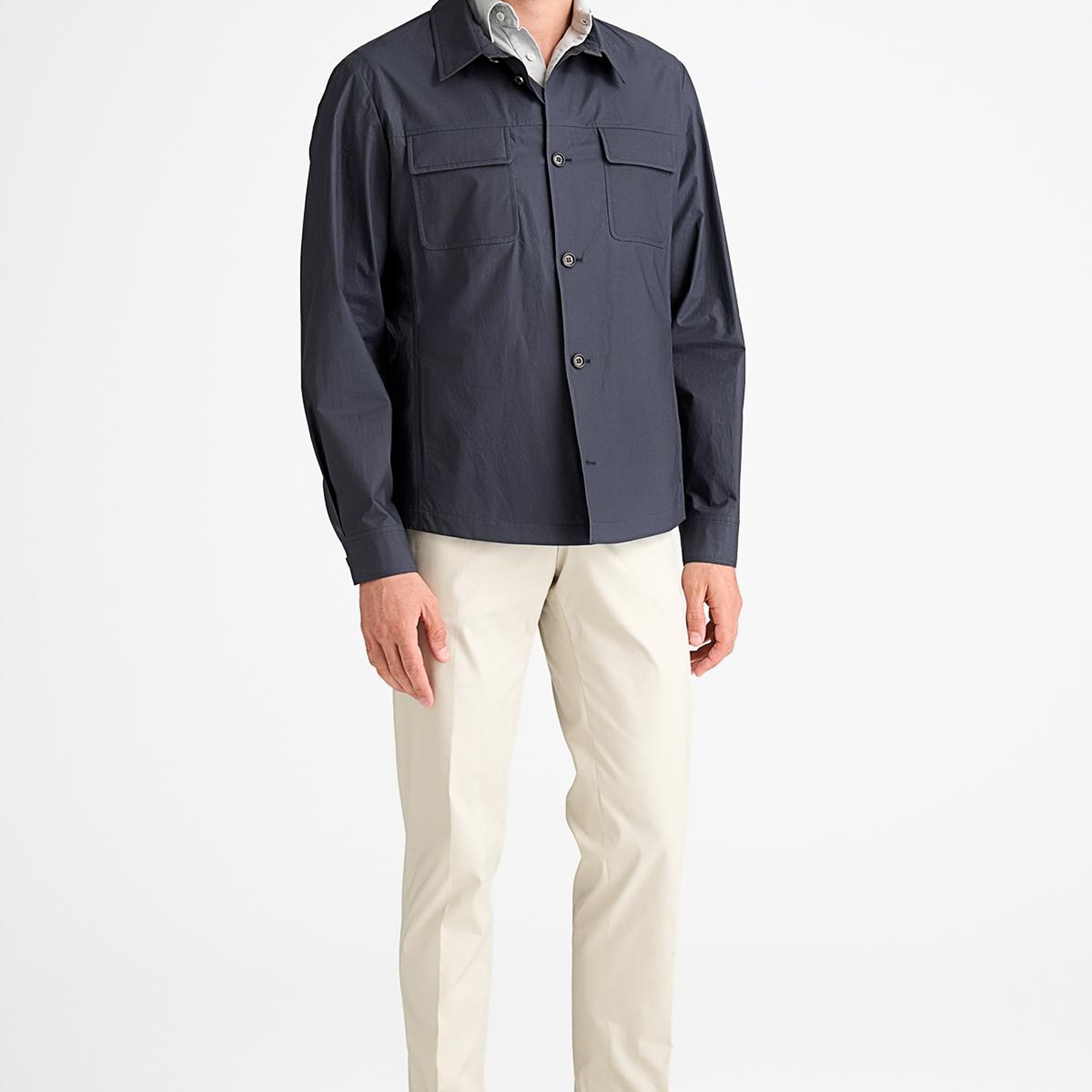 Erkek Lacivert Paraşüt Kumaşlı Gömlek Ceket