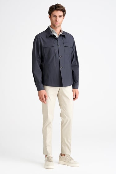  Erkek Lacivert Paraşüt Kumaşlı Gömlek Ceket