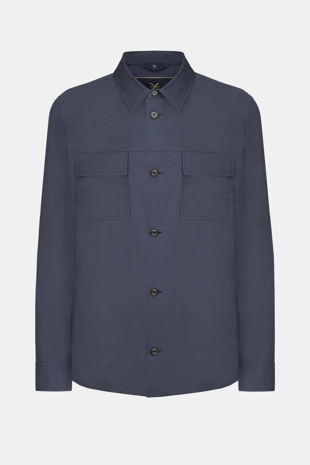  Erkek Lacivert Paraşüt Kumaşlı Gömlek Ceket