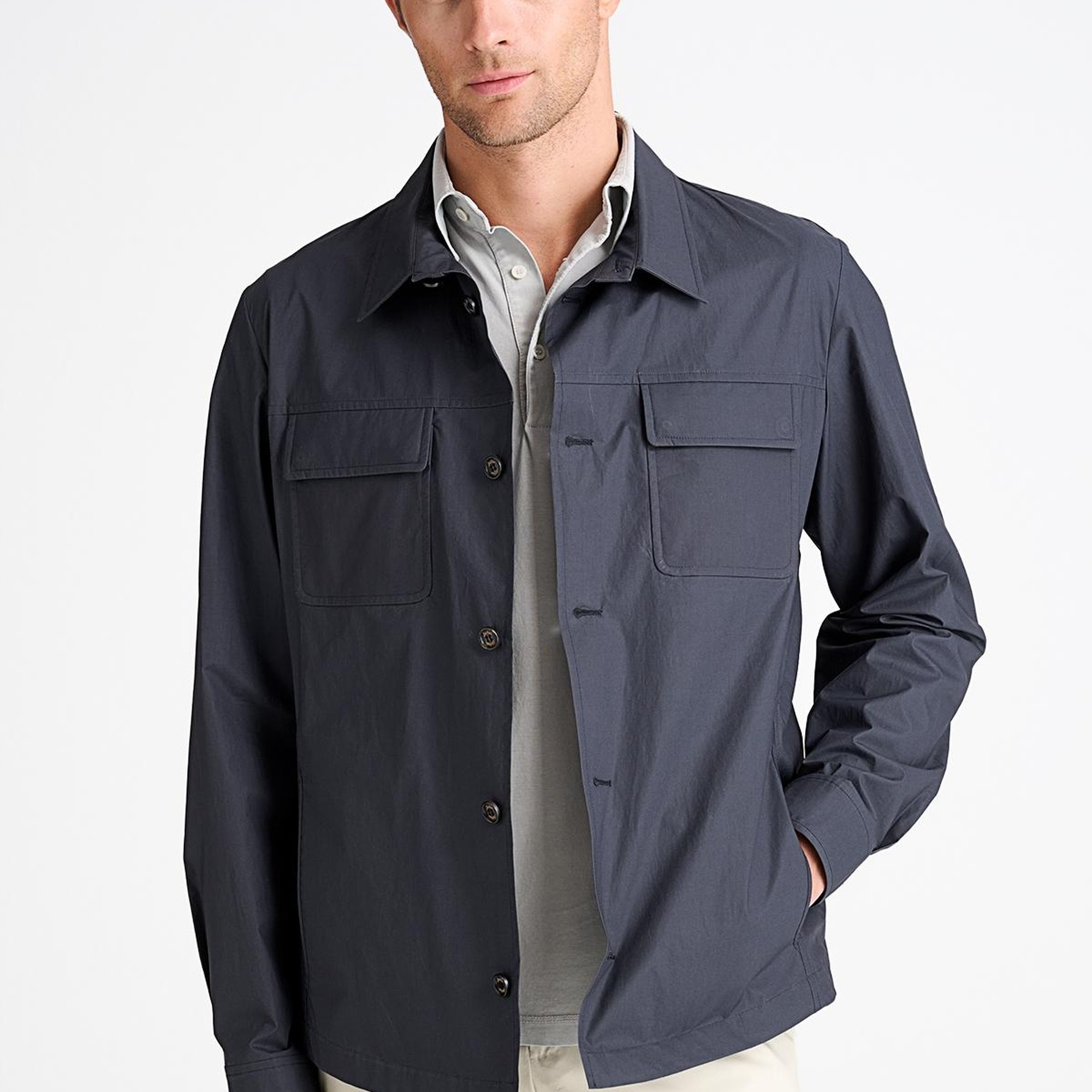 Erkek Lacivert Paraşüt Kumaşlı Gömlek Ceket