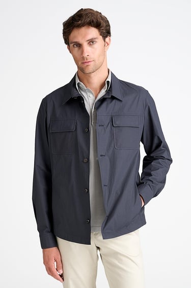  Erkek Lacivert Paraşüt Kumaşlı Gömlek Ceket