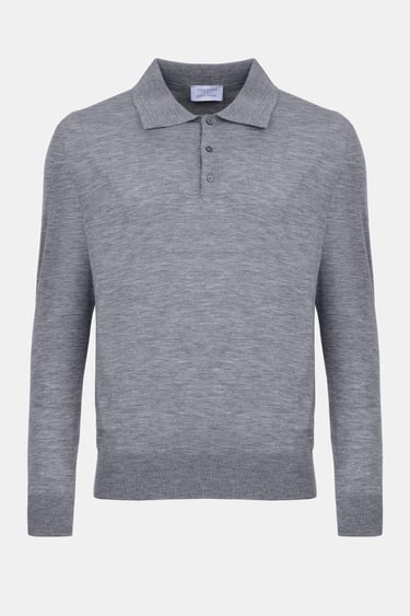  Erkek Gri Polo Yaka Yün Kazak