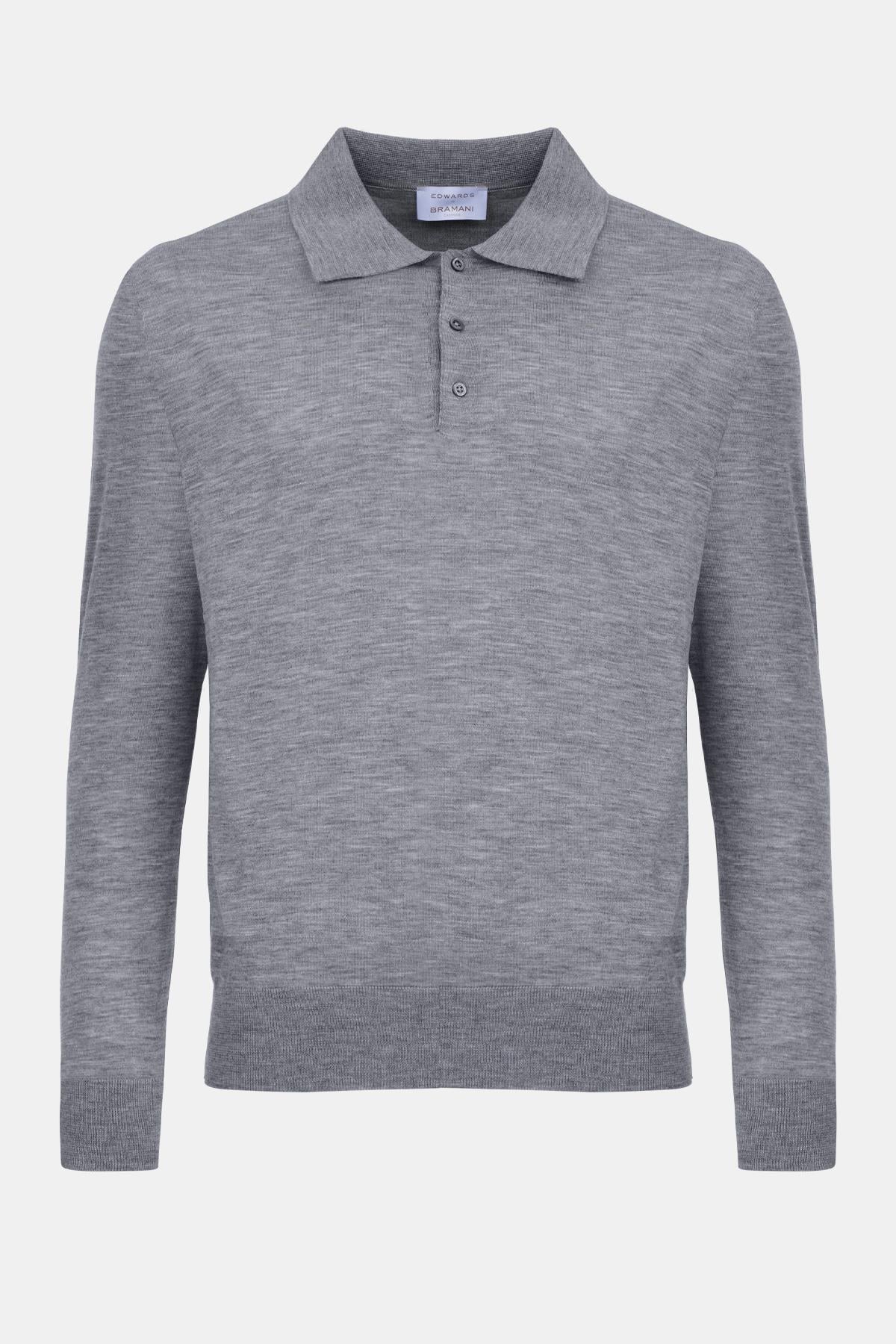  Erkek Gri Polo Yaka Yün Kazak