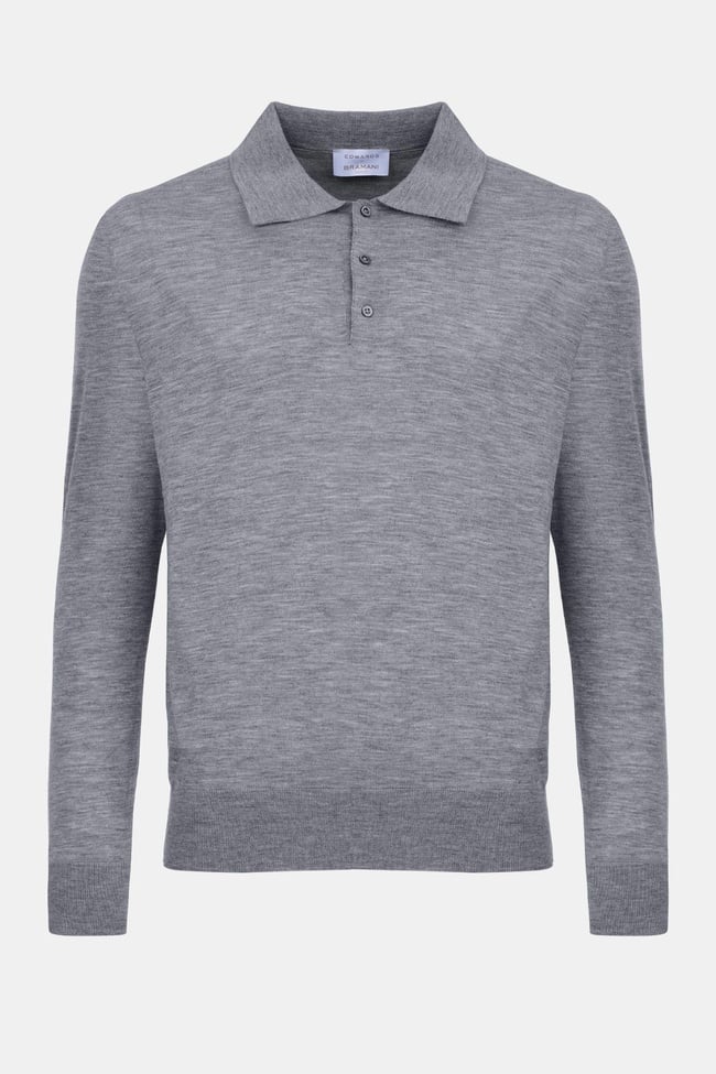  Erkek Gri Polo Yaka Yün Kazak