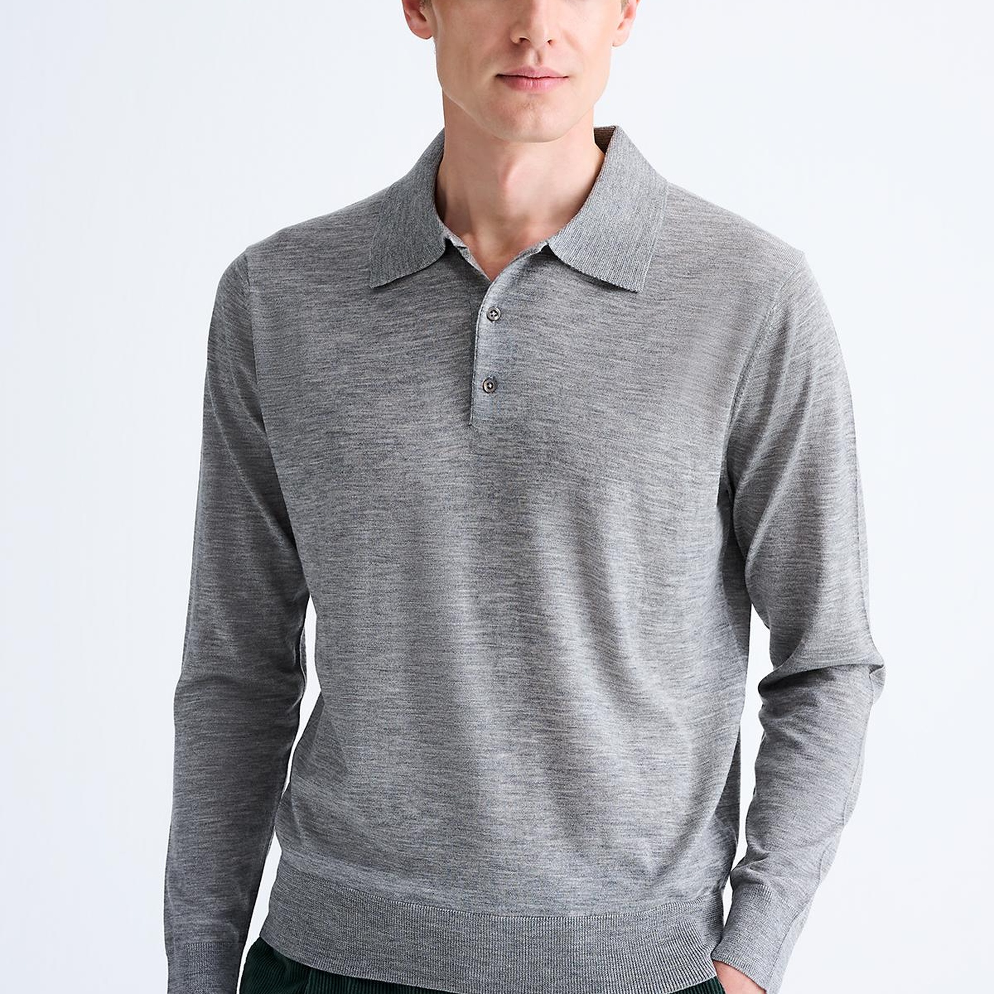 Erkek Gri Polo Yaka Yün Kazak