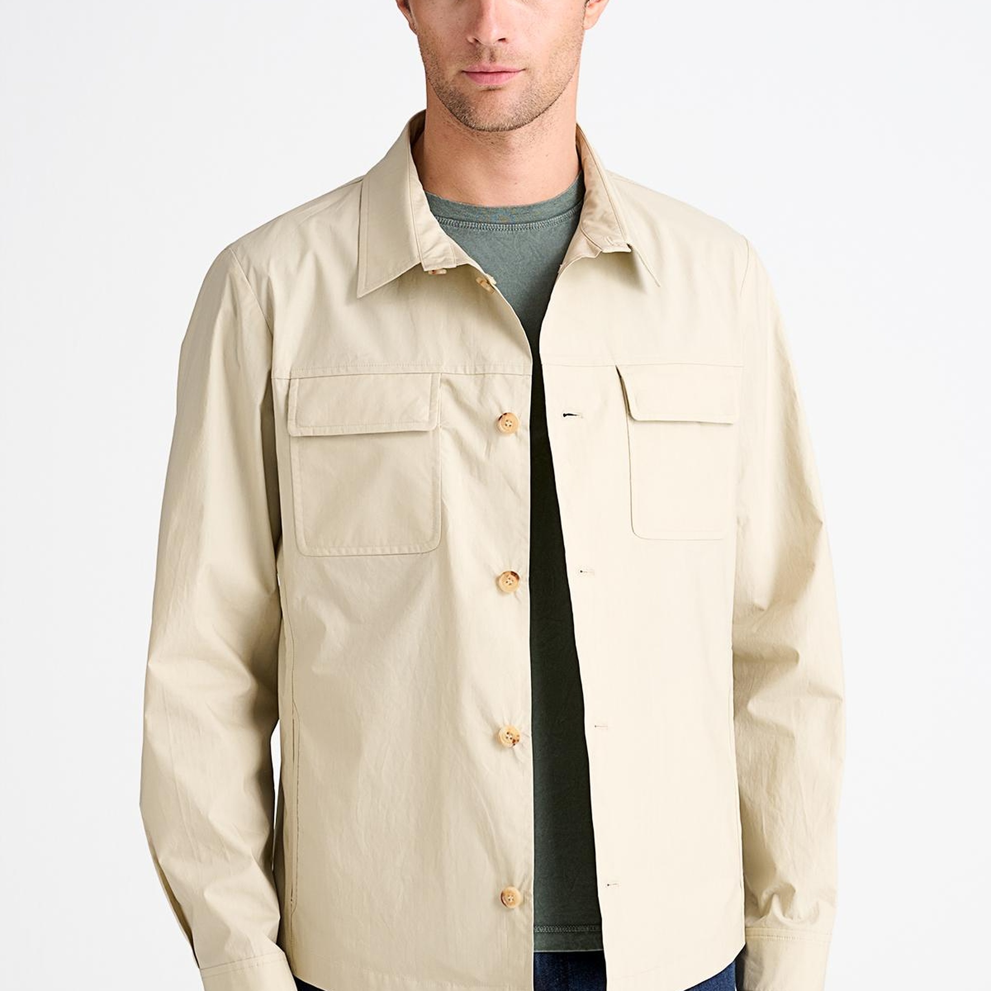 Erkek Bej Paraşüt Kumaşlı Gömlek Ceket