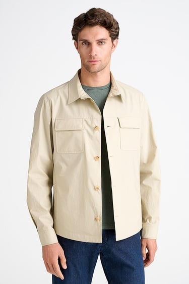  Erkek Bej Paraşüt Kumaşlı Gömlek Ceket