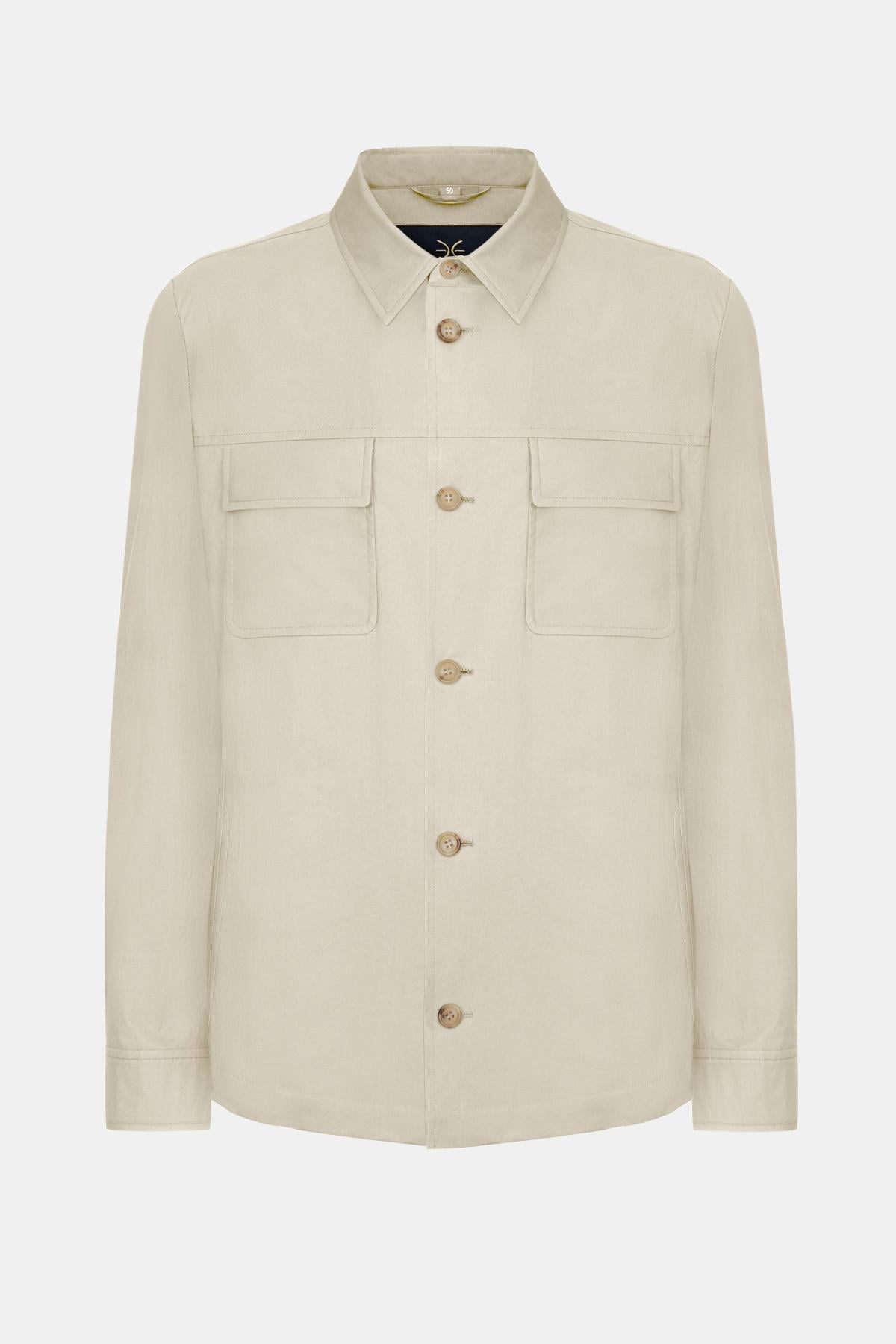  Erkek Bej Paraşüt Kumaşlı Gömlek Ceket