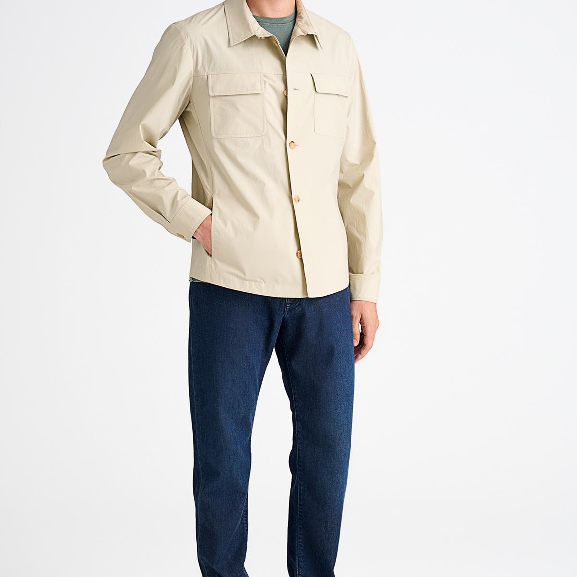 Erkek Bej Paraşüt Kumaşlı Gömlek Ceket