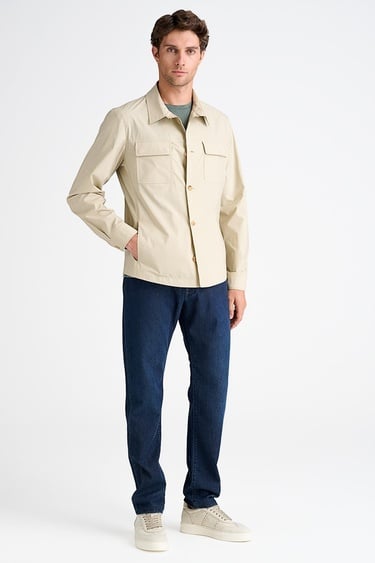  Erkek Bej Paraşüt Kumaşlı Gömlek Ceket