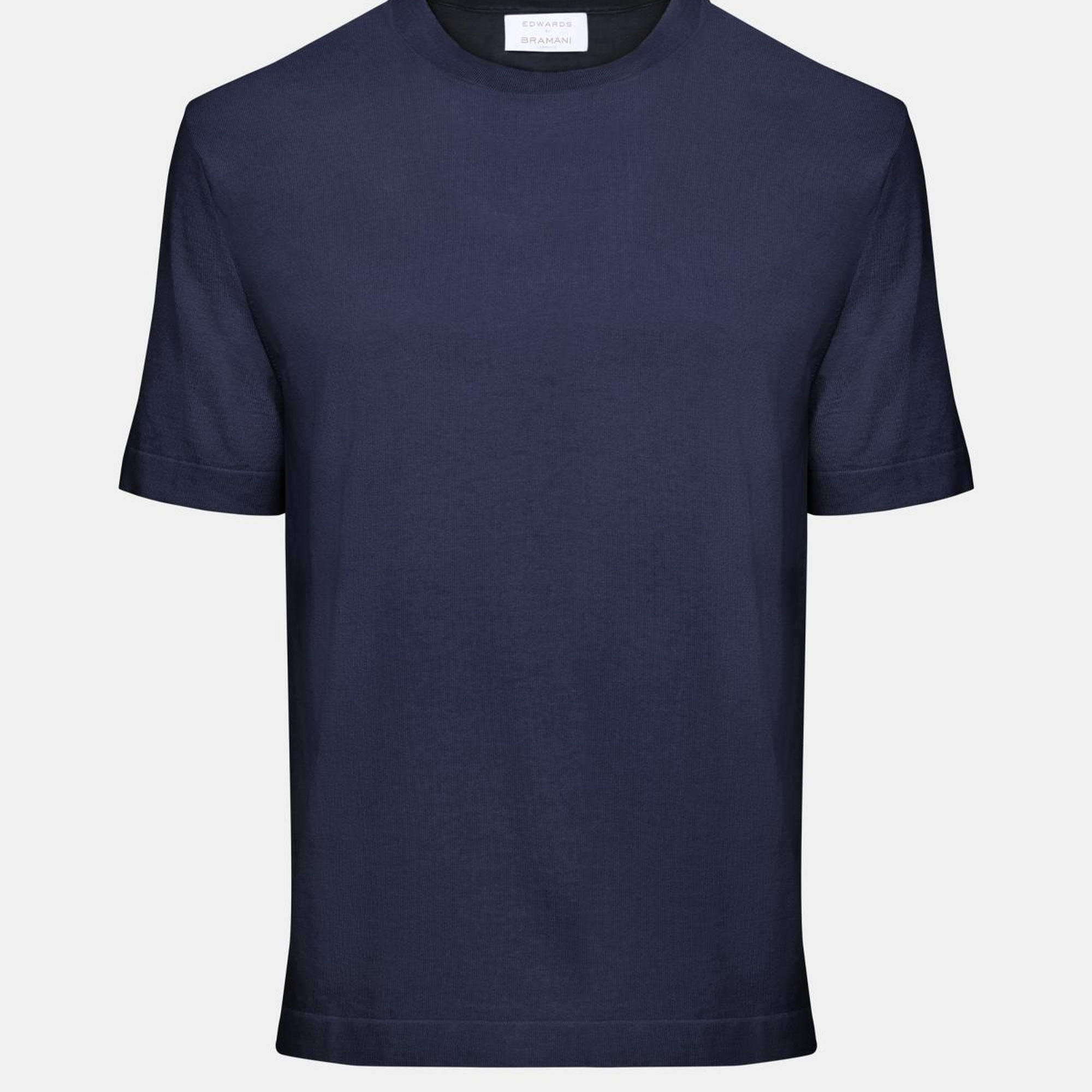 Erkek Lacivert Pamuk İpek Karışımlı Kısa Kollu Kazak