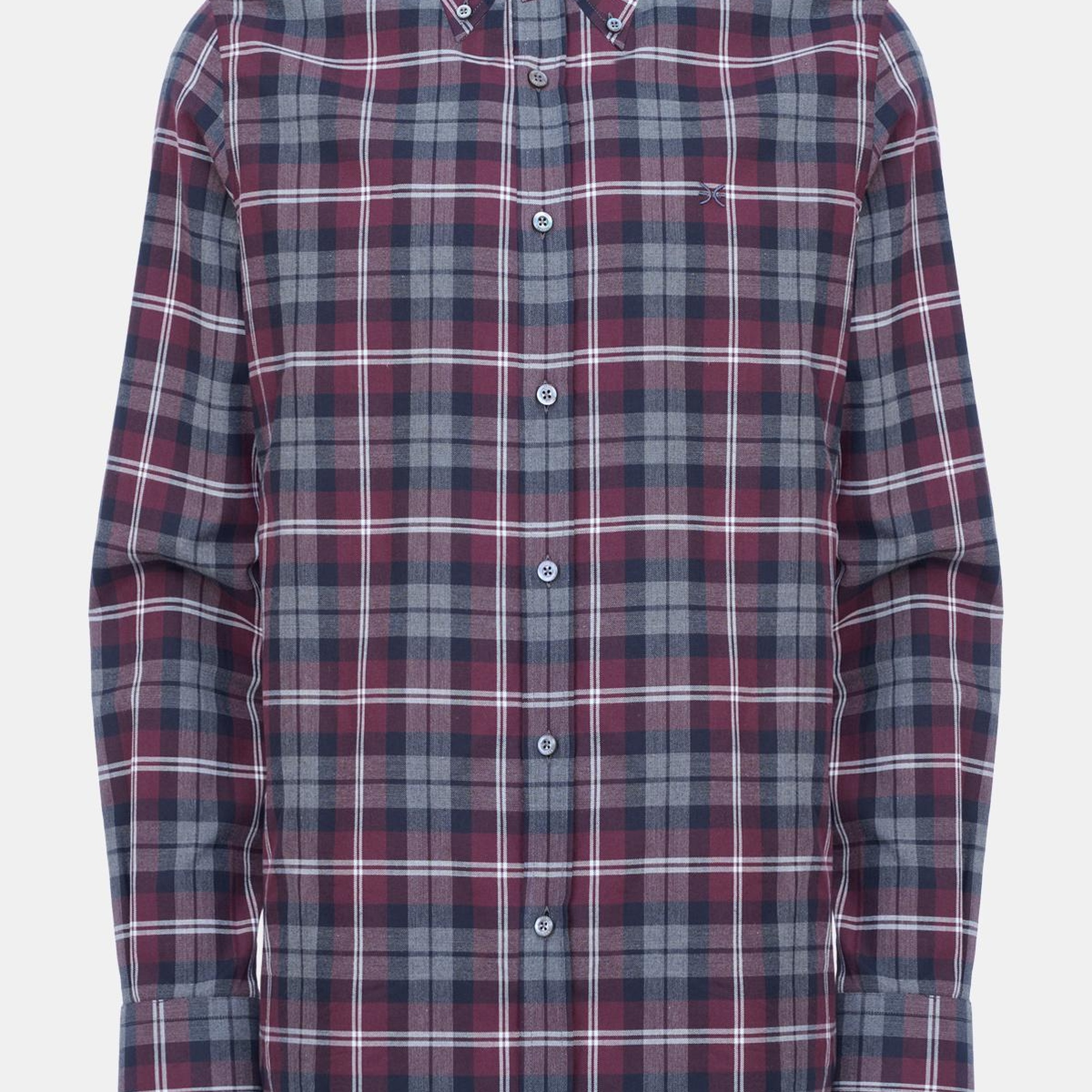Erkek Bordo Cooper Fit Ekoseli Düğmeli Yaka Flanel Spor Gömlek
