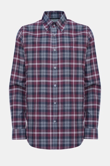  Erkek Bordo Cooper Fit Ekoseli Düğmeli Yaka Flanel Spor Gömlek