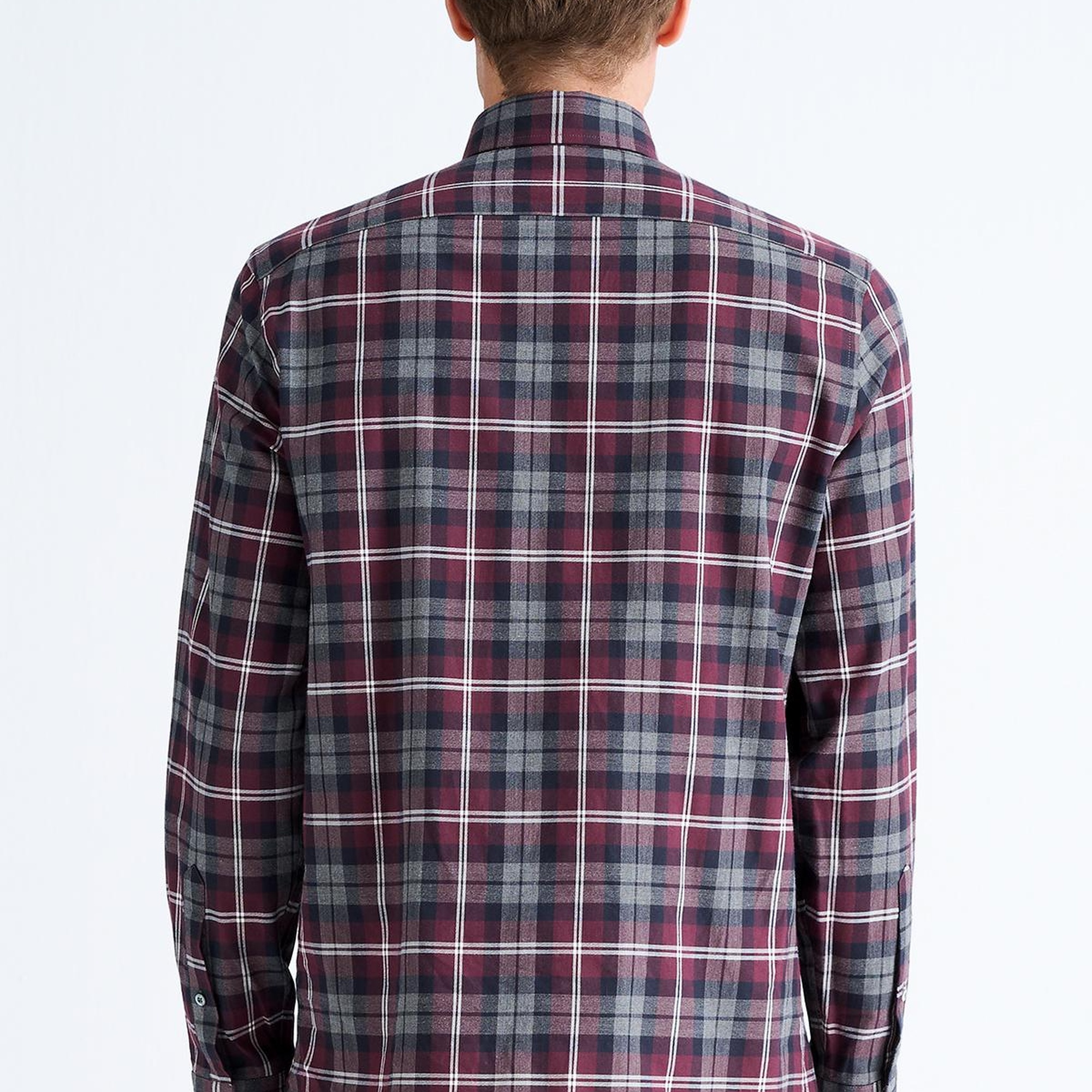 Erkek Bordo Cooper Fit Ekoseli Düğmeli Yaka Flanel Spor Gömlek
