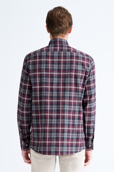  Erkek Bordo Cooper Fit Ekoseli Düğmeli Yaka Flanel Spor Gömlek