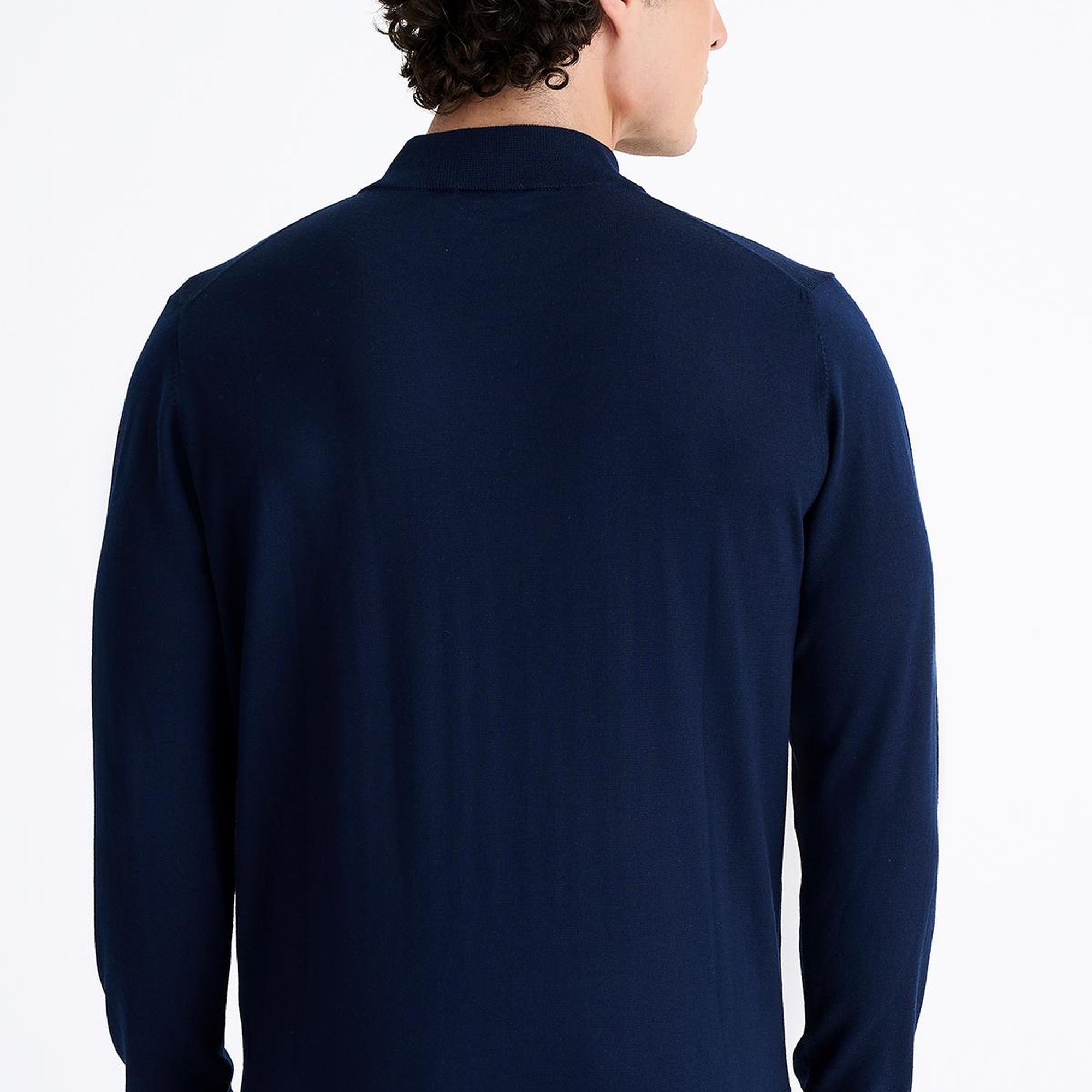 Erkek Lacivert Yün Yarım Balıkçı Yaka Kazak