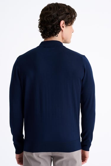  Erkek Lacivert Yün Yarım Balıkçı Yaka Kazak