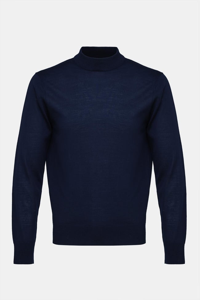  Erkek Lacivert Yün Yarım Balıkçı Yaka Kazak