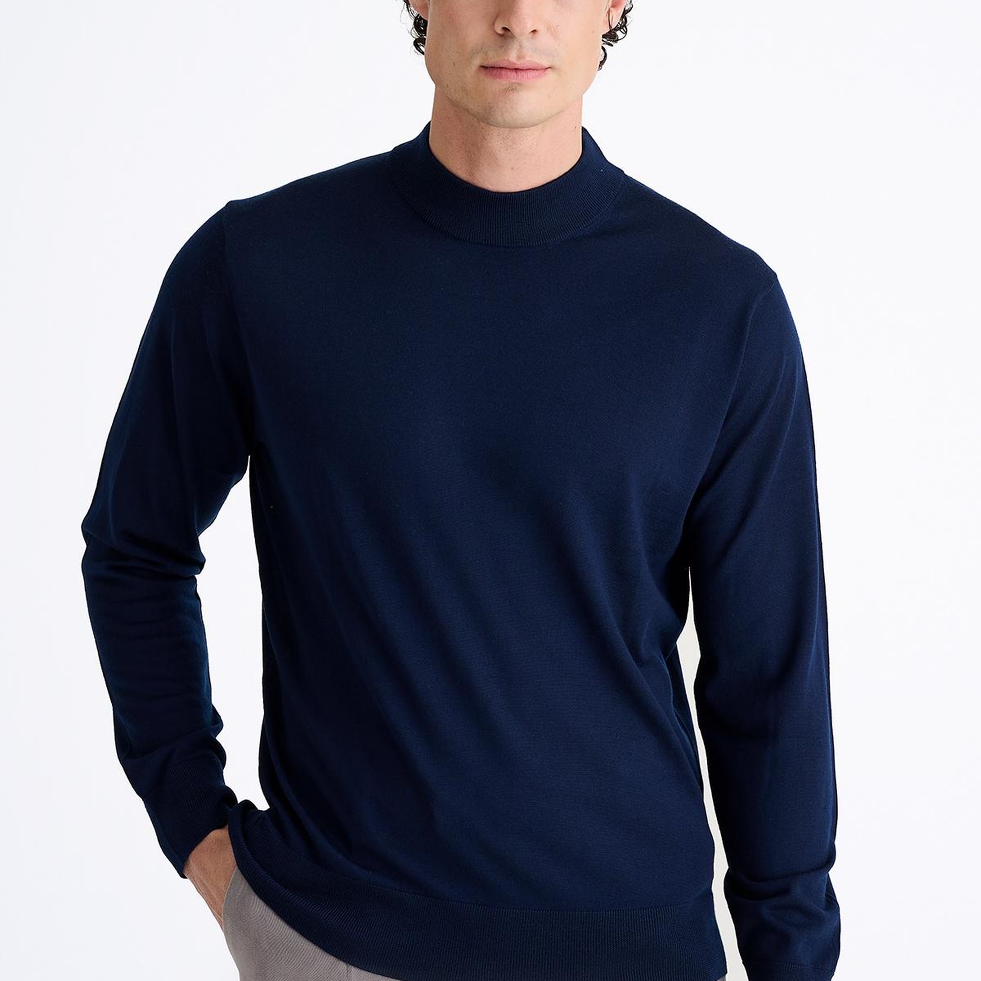 Erkek Lacivert Yün Yarım Balıkçı Yaka Kazak