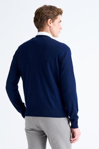  Erkek Lacivert Düğmeli Yün Hırka