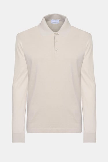  Erkek Bej Pamuk İpek Karışımlı Polo Yaka Kazak