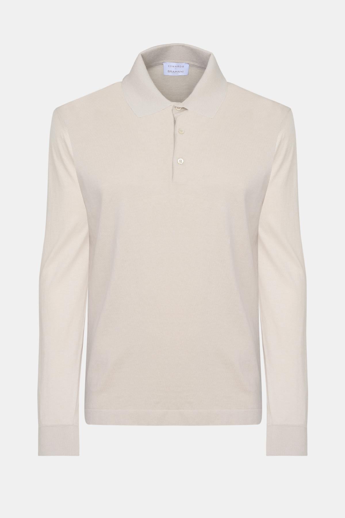  Erkek Bej Pamuk İpek Karışımlı Polo Yaka Kazak