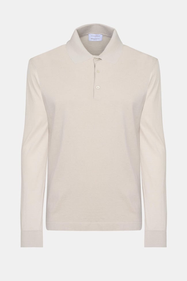 Erkek Bej Pamuk İpek Karışımlı Polo Yaka Kazak