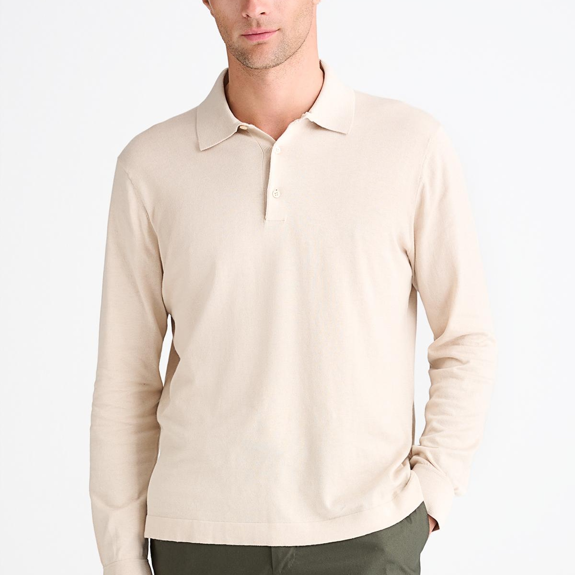 Erkek Bej Pamuk İpek Karışımlı Polo Yaka Kazak