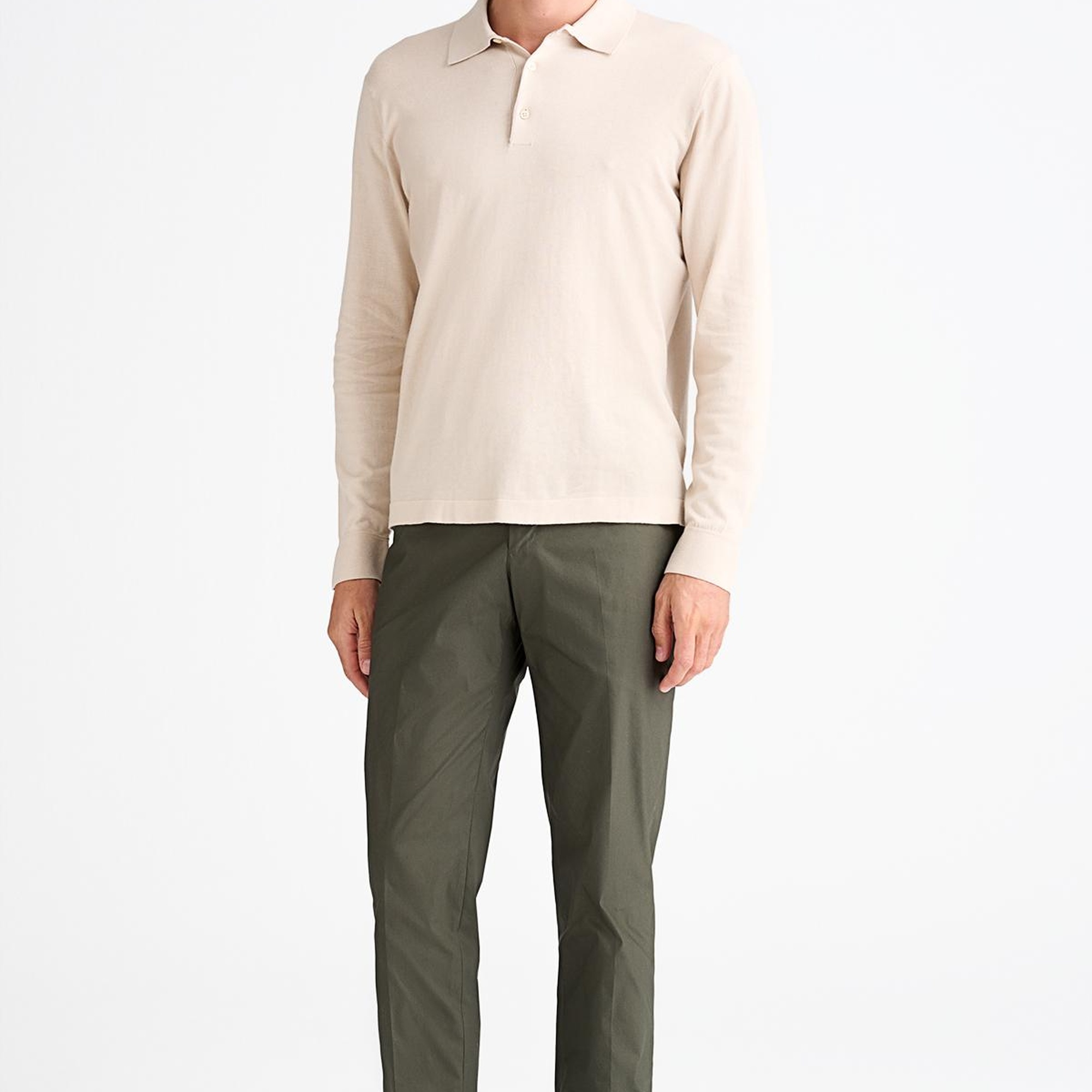 Erkek Bej Pamuk İpek Karışımlı Polo Yaka Kazak