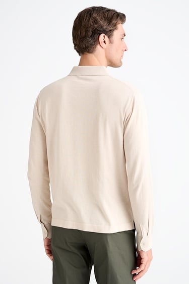  Erkek Bej Pamuk İpek Karışımlı Polo Yaka Kazak