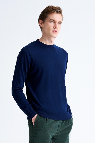  Erkek Lacivert Bisiklet Yaka Yün Kazak