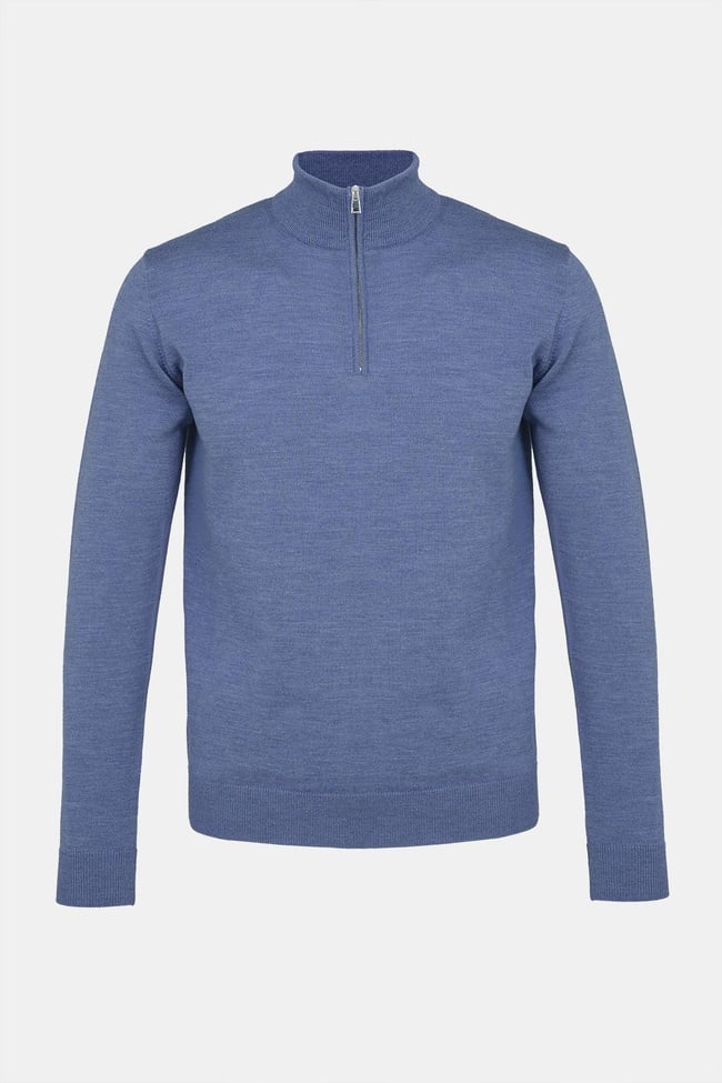  Erkek Koyu Mavi Extrafine Yün Yarım Fermuarlı Kazak