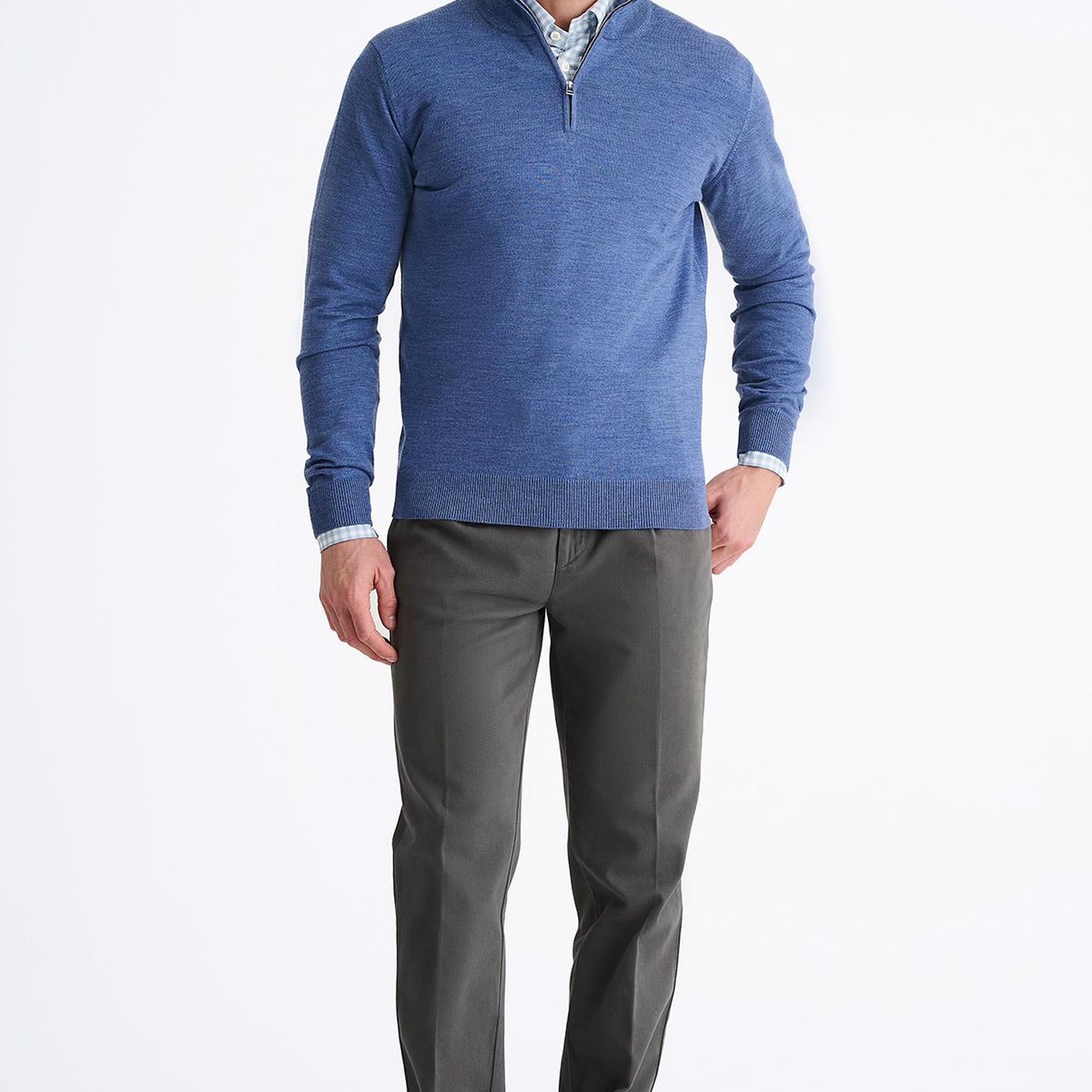 Erkek Koyu Mavi Extrafine Yün Yarım Fermuarlı Kazak