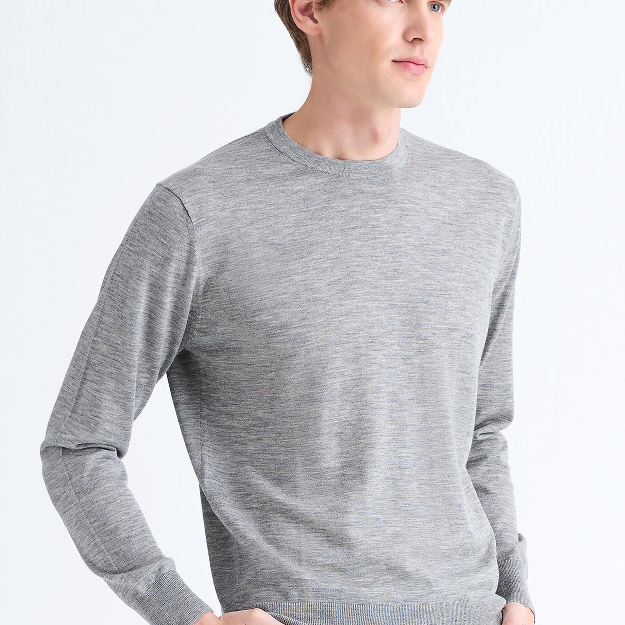 Erkek Gri Bisiklet Yaka Yün Kazak