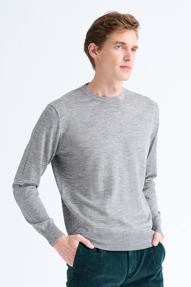  Erkek Gri Bisiklet Yaka Yün Kazak