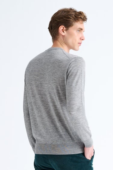  Erkek Gri Bisiklet Yaka Yün Kazak