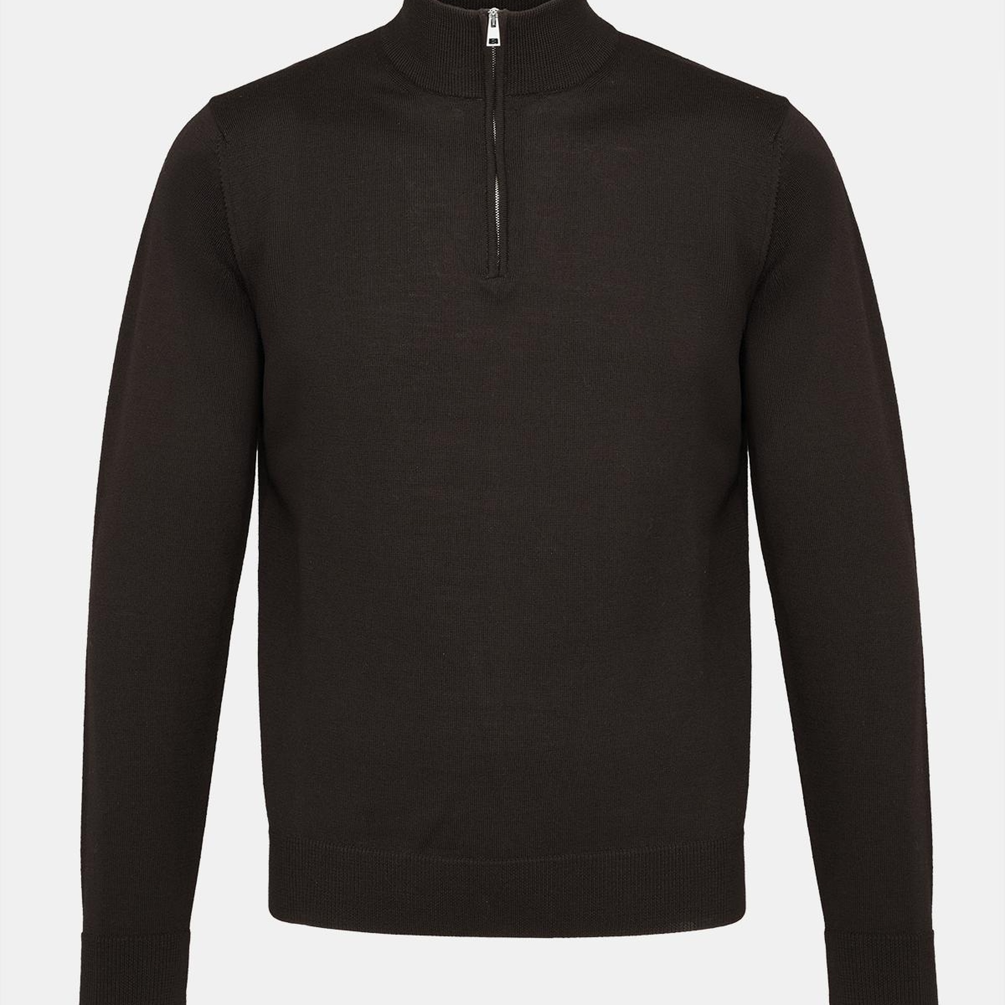 Erkek Gri Extrafine Yün Yarım Fermuarlı Kazak